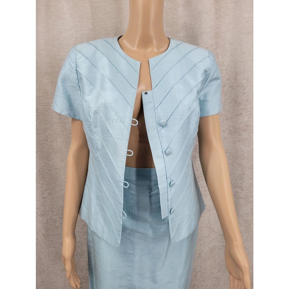 Silk Y2K Spenser Jeremy Light Blue Women's Skirt Suit Two-Piece Set Blazer - Picture 2 of 14